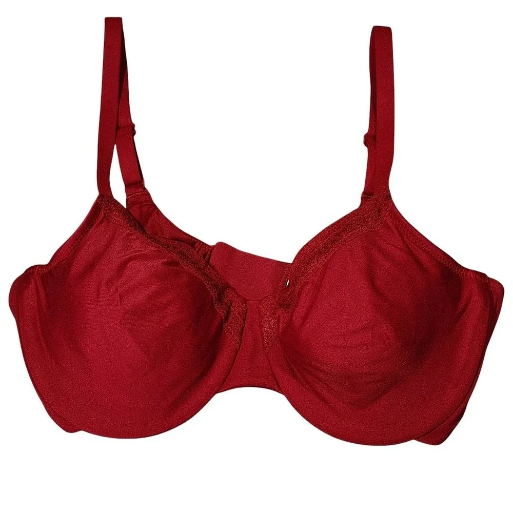 Wacoal Bra 34C Womens Red Underwire Lace Trim Full Coverage 855213 Lingerie